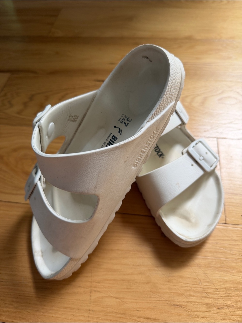 Birkenstock Arizona White Double Buckle Slide Sandals
